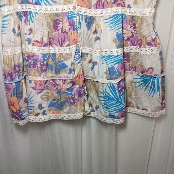 Nine West Vintage America Jeans Sleeveless Blouse SZ M Pearl Snap Buttons Floral - Picture 4 of 11